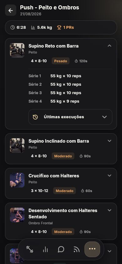 Tela real de demonstração da sessão no App do Aluno